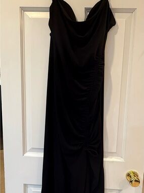 Zara Black Midi Dress with Cowl Neck